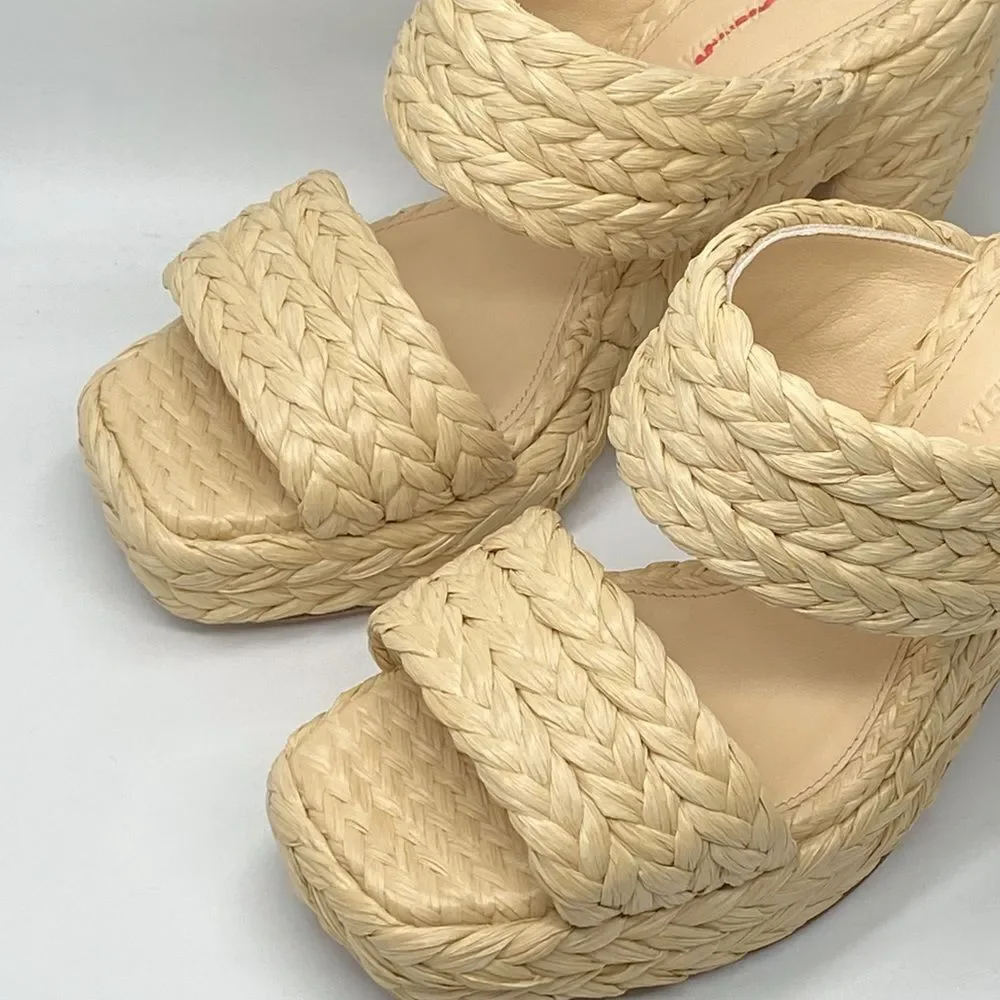 Bottega Veneta Trinity Weave Raffia Platform Sandals size 38
